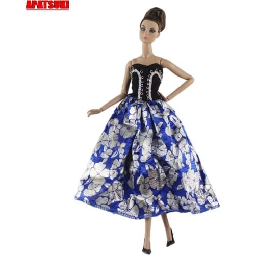 1pcs Off Shoulder Blue Floral Evening Party Dresses for Barbie Doll Clothing 1/6 BJD Doll Clothes Accessories Kid Toys Best Gift