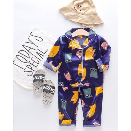 Spring Children Long Sleeve Pajamas Set Cartoon Rabbit Cat 2 Pieces Set Nightgown Home Clothes Comfortable Lovely Sleepwear Suit
