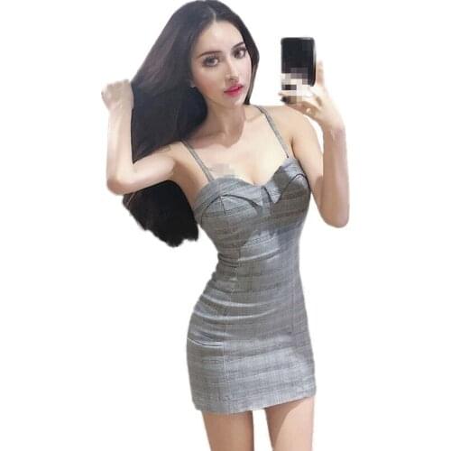 ZC1532 new 2019 summer women fashion fashion cross-back slim retro plaid waist dress cheap wholesale