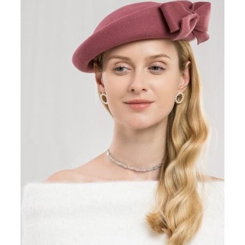 Lady Fedoras Wool Hat Student Bowtie Fedoras Hats Girls Autumn Winter Party Cap Vintage Celebrity Hat British Wool Beret Hat A22
