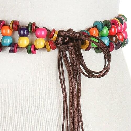 Vintage Bohemian style knitted belt for women 2021 Colorful Beaded Waistband For dress Hand Woven Ethnic Style Women BL307