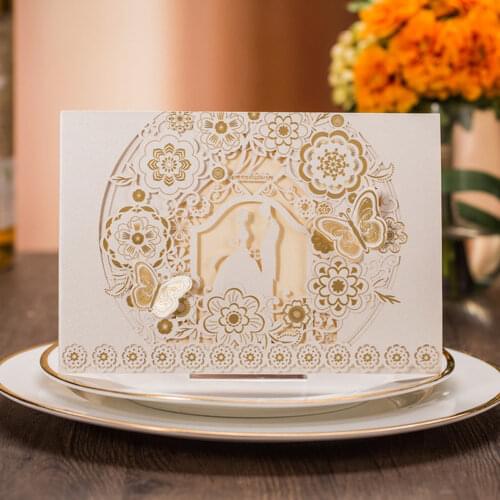10pcs/pack 3D Butterfly Laser Cut Wedding Invitations Card Kit Flora Carved Wedding Cards Event Party Baptism Invitations Supply