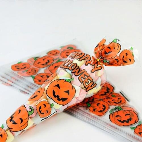 100pcs/pack Clear Cellophane Packing Bag Halloween Candy Plastic Bags Pumpkin Bat Spider Handbag For Kids Favor Party Decoration