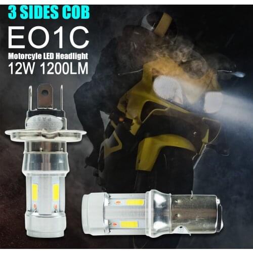 2Pcs Motorcycle LED Headlight Dual Beam 12W 1200LM H4 HS1 P43T S2 BA20D Light Bulbs Scooter Motorrad E-bikes 3Sides