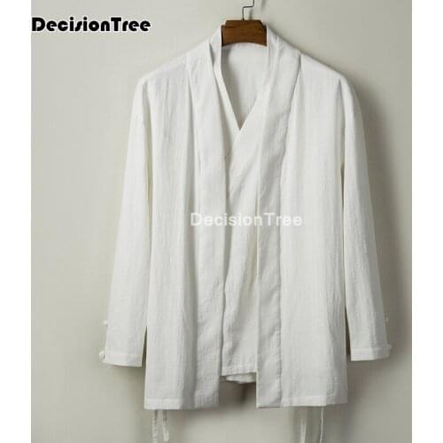 2021 chinese style tops men shirts cotton blouse casual full sleeve collar vintage year clothes style streetwear zen tea shirts