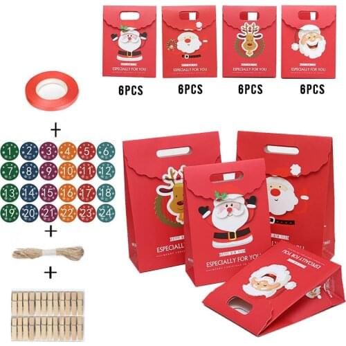24PCS Christmas Candy Bag Advent Calendar Bag With 24 Clips And Jute Rope Christmas Box Christmas Decoration Candy Organizer