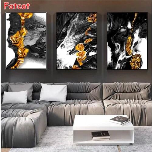 Diamond Embroidery Abstract Art Black and White Golden Diamond Painting Full Squareround drill Cross Stitch Wall Art 3pcs PP2423