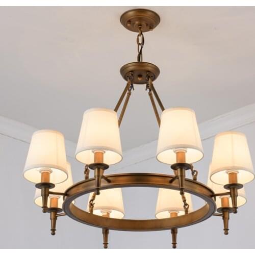 American country living room European-style simple fabric dining room bedroom creative personality pastoral copper chandelier