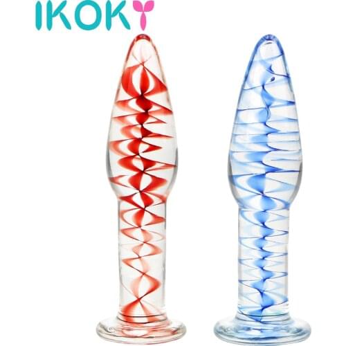 IKOKY Glass Anal Plug Transparent Butt plug Crystal Dildo Female Masturbation Adult Products Sex toys for Women