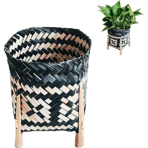 Handmade Bamboo Flower Pot Planter Basket Laundry Picnic Toy Storage Macrame Woven Flower Pot Plant Container Home Decoration