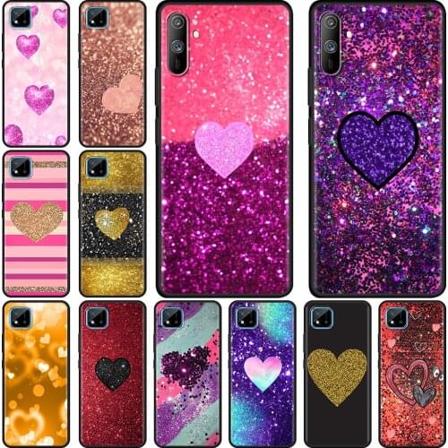Heart Glitter Gold Cell Phone Case for Realme 6 7 8 C3 C21 XT 5 GT Neo C11 X50 Pro 5G C25 Mobile Phones Cover Coque
