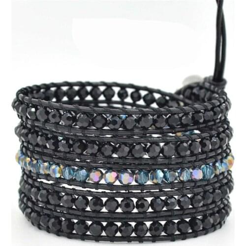 5layers Faceted Crystal Wrap Bracelet for Women Men Black Blue Crystal Boho Bracelet Ducts Jewelry FemaleAccessories Statement