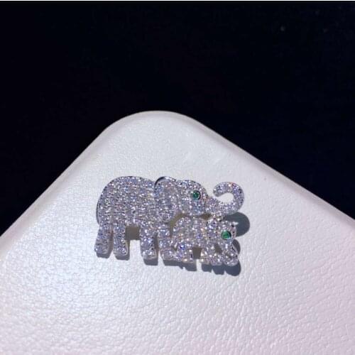 Cute small elephant brooch pins 925 sterling silver with cubic zircon double elephants fine women girl jewelry animal