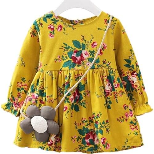 Toddler Baby Girls Clothes Long Sleeve Floral Princess Print Dress Outfits Infant Party Sun Dress Vestido Kids Dresses For Girls