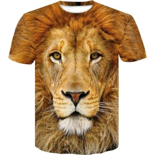 3D printed short-sleeved T-shirt with round neck and lions head in summer is a fashionable mens casual skateboard top