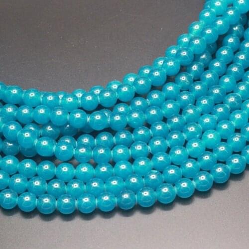 Round Blue Stone Beads Fashion Jewelry DIY Bead For Women Men Bracelet & Necklace Making Strand 15" Wholesale