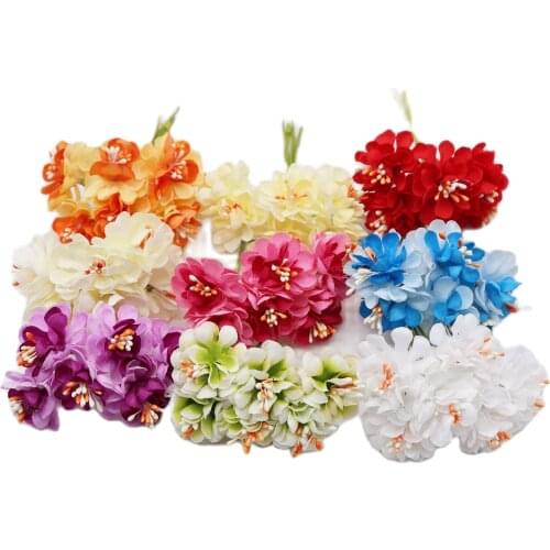 6pcs Silk Gradient Stamen Artificial Flowers Handmade Bouquet For Wedding Home Decoration DIY Scrapbooking Wreath Fake Flowers