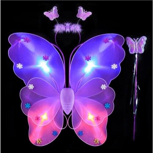 LED flashing glow wings set costume Sixty-one luminous double layer angel butterfly childrens performance three-piece up props
