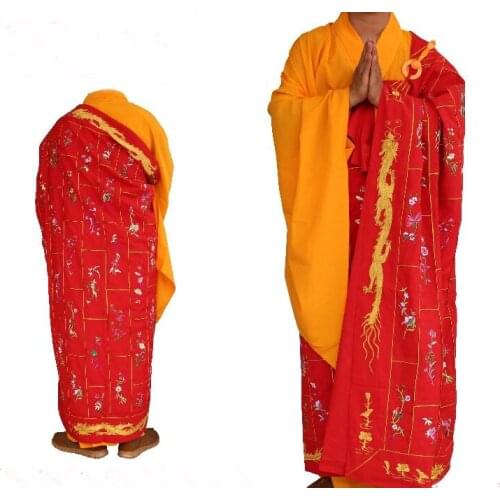 Unisex Red pied/ Dragon suits zuyi cassock shaolin zen martial arts buddhist monk robe lay meditation thousand-Buddha uniforms