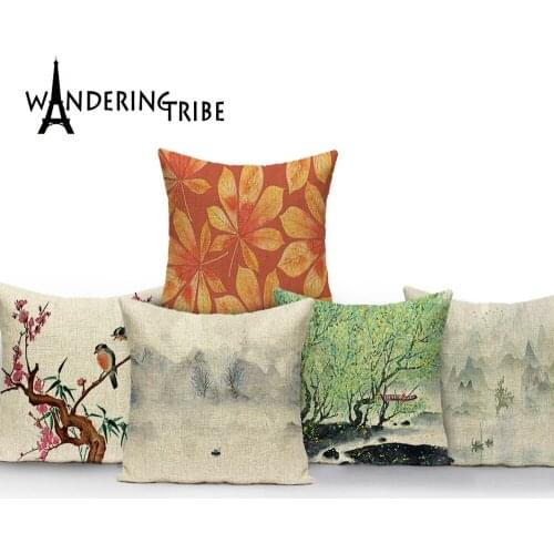 Landscape Flower Decor Cushion Cover Mountain Landscape Decorative Floral Scenic Cushions Case Bed Pillow Cases Funda Cojines
