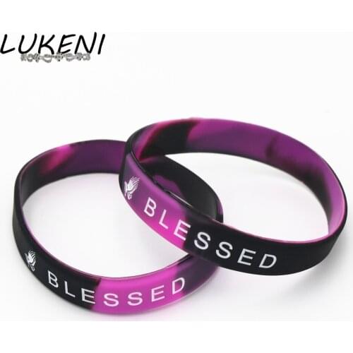 LUKENI 1PC New Blessed Silicone Wristband Printed Sports Mix Color Bracelets&Bangles Women Man Faith Believe Gifts Jewelry SH155
