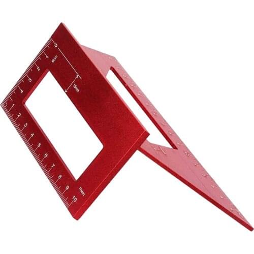 Multifunctional Angle Ruler 3D Mitre Angle Measuring Tool T Shape Woodworking Ruler 45/90°Angle Measure (Red)