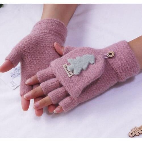 Fashion Women Winter Gloves Fingerless Touch Screen Acrylic Knitted Stretch Mittens Thick Warmer Christmas Tree Writing Working