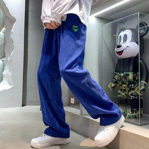 2021 Mens Corduroy Fabric Casual Pants Hip Hop Straight Pants Blue Jogger Sweatpants Fashion Trendy Trousers Big Size M-5XL