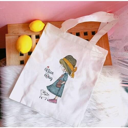 New Female College Canvas Shoulder Bag Fashion Casual Cartoon Girl Ulzzang Large Capacity White Totes Print Shopper Bags