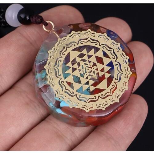 Orgonite Pendant Sri Yantra Necklace Sacred Geometry Chakra Energy Necklace Women Men Meditation Jewelry