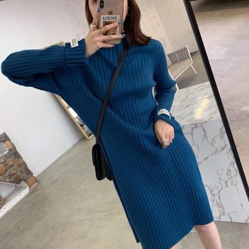 Autumn / winter 2020 medium length bottomed sweater womens new dress knitted with foreign style Korean woolen skirt