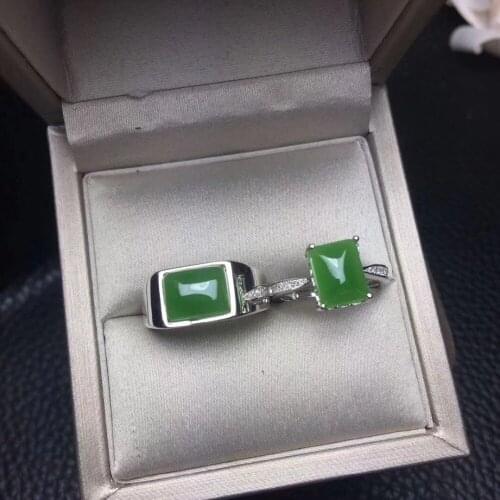 Couple Rings Set Natural Hetian Jasper Lovers Ring Free shipping Finger ring Natural real Hetian Jasper 925 sterling silver