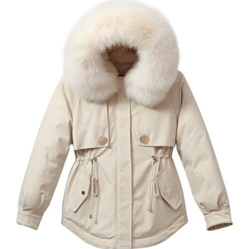 Cotton lining parka fashion adjustable waist fur collar winter coat womens mid-length hooded parka
