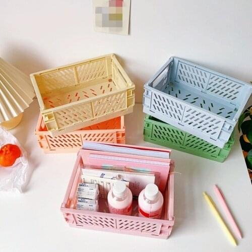 Plastic Foldable Storage Box Student Desktop Cosmetic Organizer Container Home Office Stationery Sundries Storage Case Basket