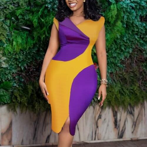 Sleeveless African Dresses for Women Summer 2021 African Women V-neck Regular Dress African Clothes Women