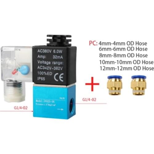 12V 24V 220V Pneumatic Electric Solenoid Valve 2 Position 2 Port Normally Closed Air Magnetic Valve 6mm 8mm Hose Barb Connection