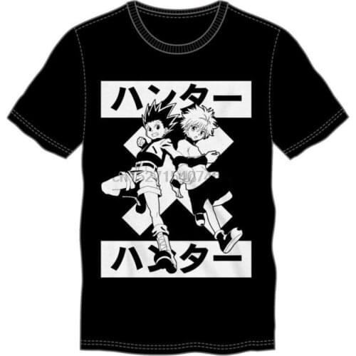 Legit Hunter X Hunter Anime Gon Cross Killua Authentic Black T-Shirt summer tshirt euro size cotton top tees drop shipping