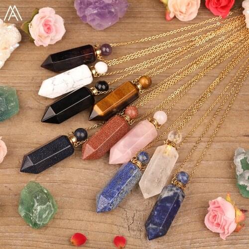 Natural Roses Quartz Lapis White Howlite Stone Essential Oil Perfume Bottle Pendant Jewelry Women Gold Chains Necklace Jewelry