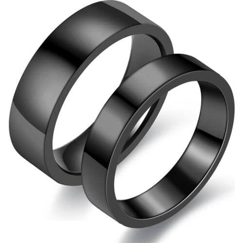 Simple Black Glossy Stainless Steel Rings For Women High Quality Couple Wedding Jewelry Gift DH089