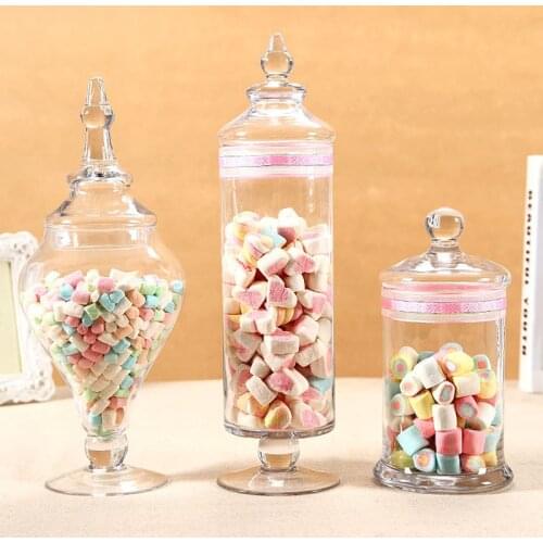 Transparent Glass Candy Jar with Lid Wedding Dessert Display Stand Household Candy Storage Jar Wedding Decoration Craft Ornament