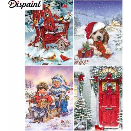 Dispaint Paint With Diamond Embroidery "Snow christmas" Diamond Painting Full Square Round Picture Of Rhinestone Decor