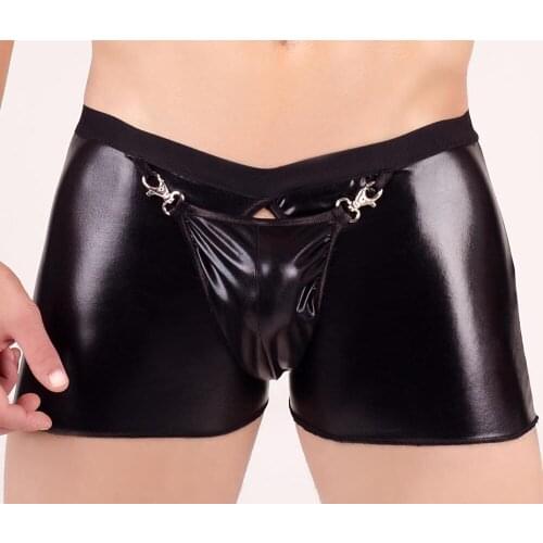 KH61 2018 Sexy Back Open G-strings Thongs Gay Underwear Men Leather Sheath Short Panties Night Club Lingerie Bulge Cock Pouch