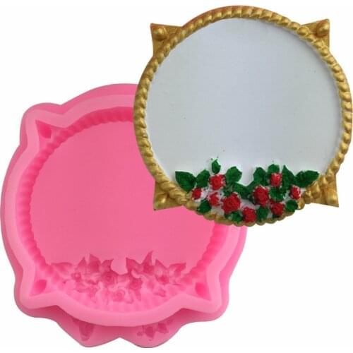 Cute border relief mirror frame mold flower relief silicone mold chocolate flip sugar baking mold plaster diy decoration