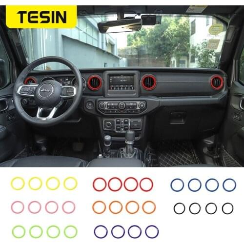 TESIN ABS Car Dashboard Air Conditioning Vent Outlet Decoration Cover Ring Stickers For Jeep Wrangler JL 2018+ Car Accessories