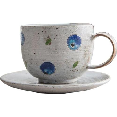 Vintage Coarse Pottery Coffee Mug with Saucer 230ml Creative Hand Painted Coffee Breakfast Milk Cup Ceramic Drinkware Crafts