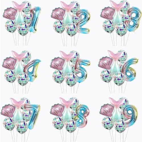 Mermaid Birthday Party 32inch Number Balloon Decoration 12inch Colorful Confetti Balloon Birthday Baby Showr Party Decoration