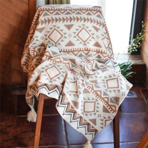 Bohemian Style tassel knitted wool shawl blanket acrylic fiber napping blanket winter decoration blanket sofa cover blanket