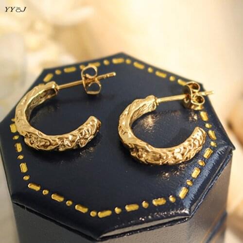 Tinfoil Hammered hoop earring for women stainless steel gold small C hoop earring minimalism french style wholesale