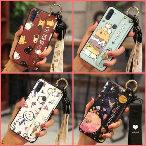 For Woman Soft Case Phone Case For Samsung Galaxy A11 Original Cute Soft Cover Wrist Strap Durable