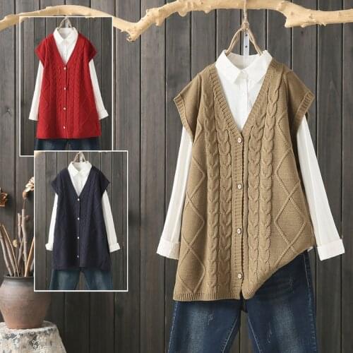 2021 spring autumn new Mid-length knit sweater vest women fashion large size loose thin single-breasted casual jacket vest s406